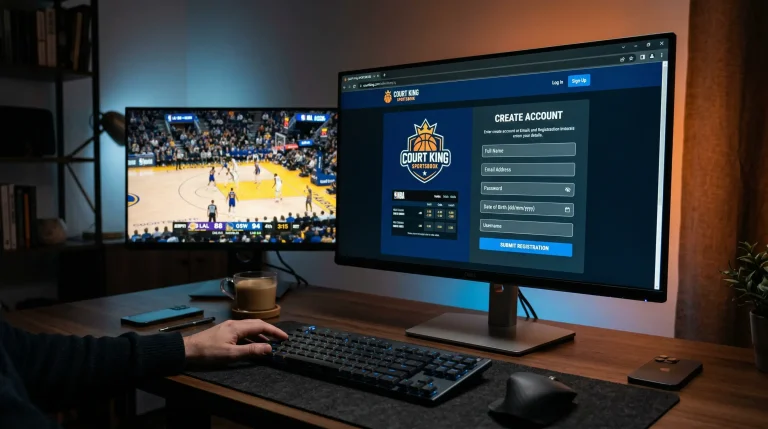Pabellón de baloncesto de la Euroliga lleno de público con paneles publicitarios iluminados