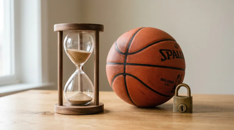 Balón de baloncesto de la Euroliga sobre un contrato con un bolígrafo al lado
