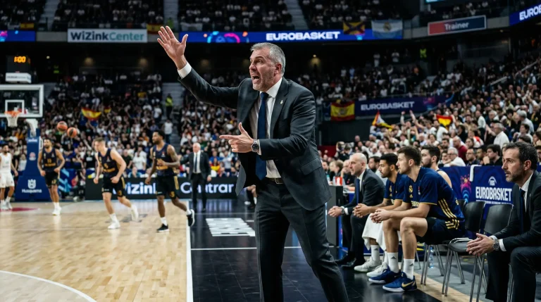 Diccionario abierto sobre una mesa con un balón de baloncesto y gafas al lado