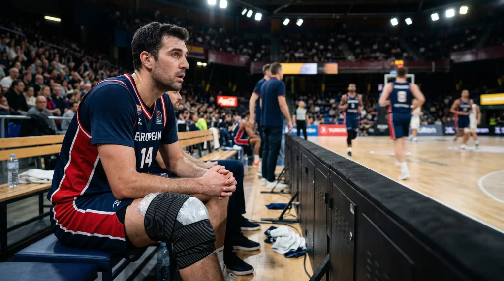 Vitrina con trofeos de baloncesto de la Euroliga alineados cronológicamente
