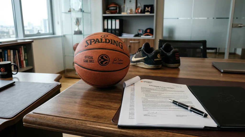 Reloj de arena junto a un balón de baloncesto y un candado sobre una mesa